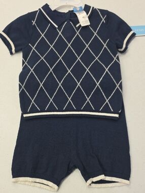 Draper James Navy and White Argyle Knit Matching Set